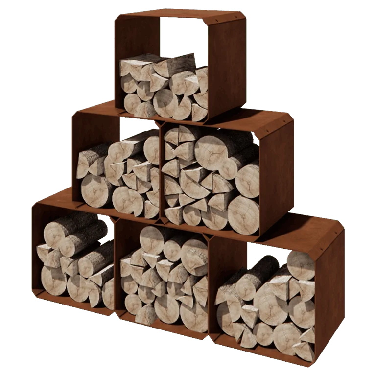 Corten-teräksinen polttopuuteline - Colorado 6 kappaletta - 40 x 40 x 40 cm