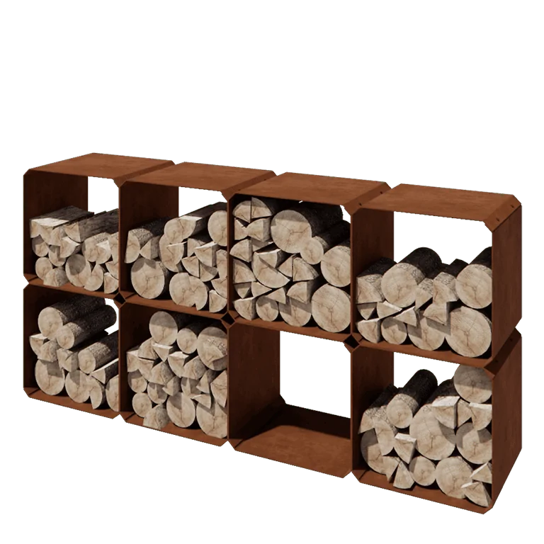 Corten-teräksinen polttopuuteline - Colorado 8 kappaletta - 40 x 40 x 40 cm