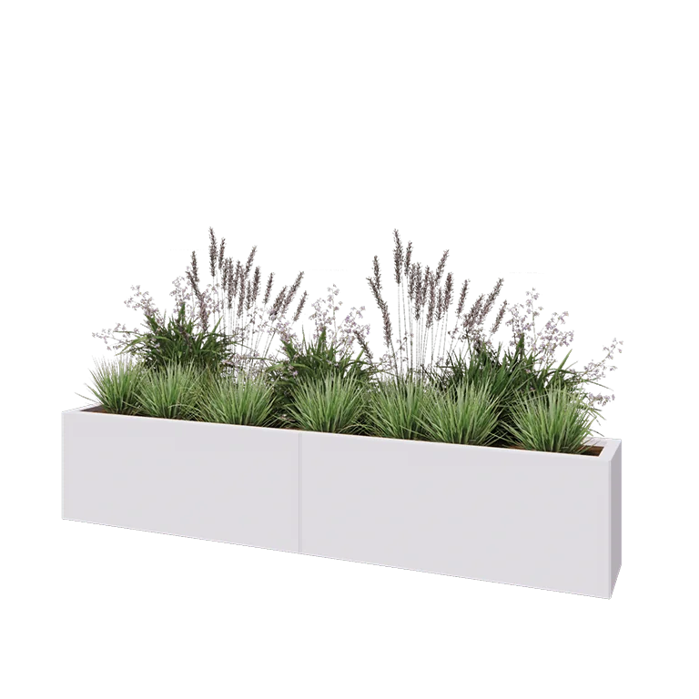 Teräksinen istutuslaatikko XXL - Suorakaiteen muotoiset - 200 x 30 x 40 cm - RAL9010 matta (valkoinen) - Ilman pohjalevyä