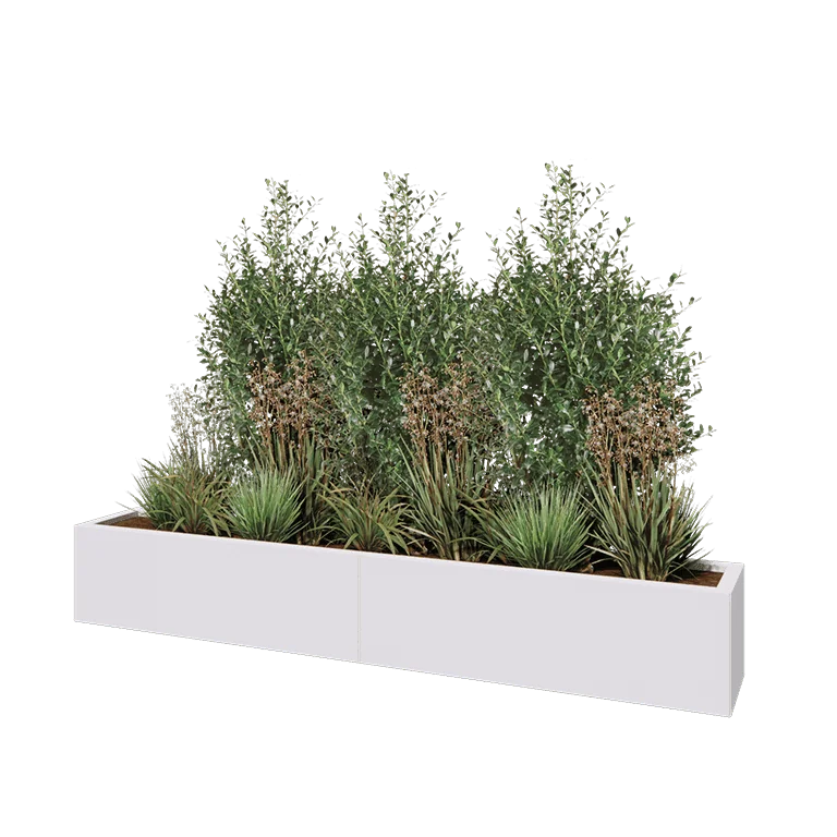 Teräksinen istutuslaatikko XXL - Suorakaiteen muotoiset - 200 x 30 x 30 cm - RAL9010 matta (valkoinen) - Pohjalevyllä