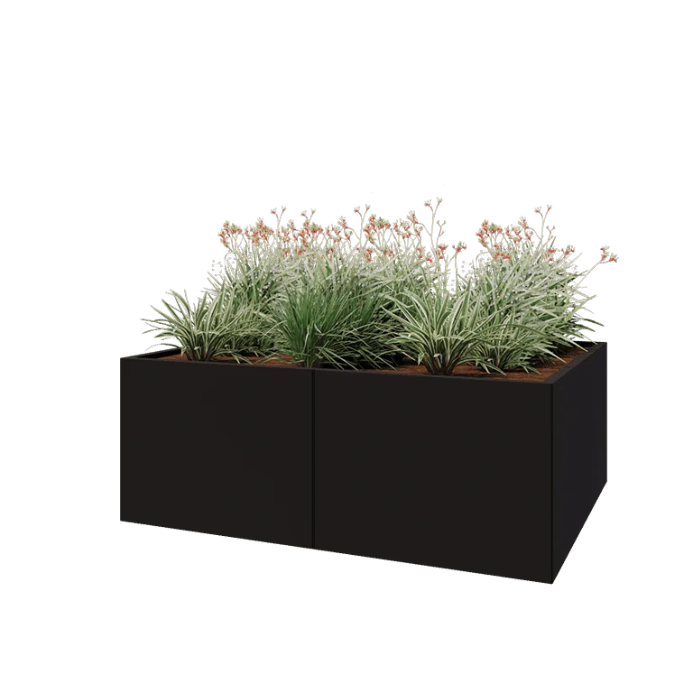 Teräksinen istutuslaatikko XXL - Suorakaiteen muotoiset - 160 x 120 x 60 cm - RAL9005 matta (musta) - Pohjalevyllä