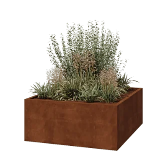 Corten-teräksinen istutuslaatikko - Neliönmuotoiset - 140 x 140 x 60 cm - Hitsattu - Pohjalevyllä