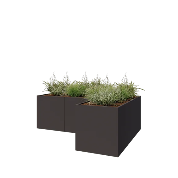 Teräksinen istutuslaatikko - L-muotoinen - 300 x 200 x 100 cm - RAL7016 matta (antrasiitinharmaa) - Ilman pohjalevyä