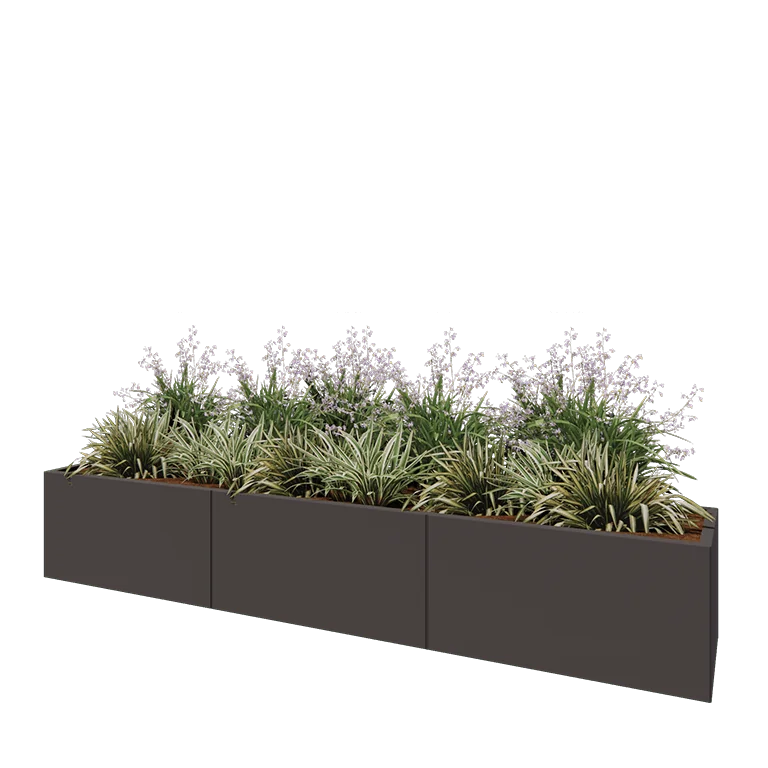 Teräksinen istutuslaatikko XXL - Suorakaiteen muotoiset - 300 x 50 x 50 cm - RAL7016 matta (antrasiitinharmaa) - Pohjalevyllä