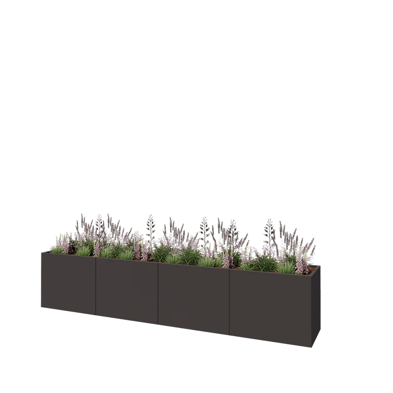 Teräksinen istutuslaatikko XXL - Suorakaiteen muotoiset - 400 x 60 x 80 cm - RAL7016 matta (antrasiitinharmaa) - Pohjalevyllä